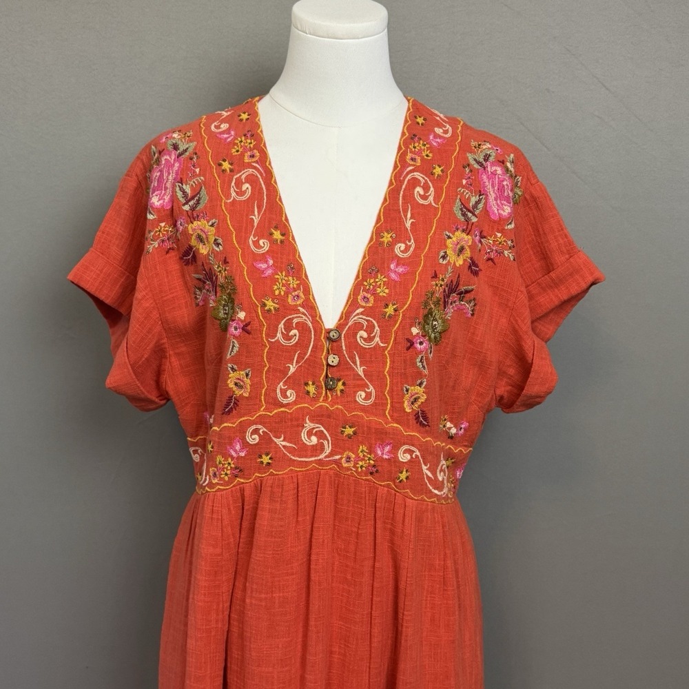 FREE PEOPLE Maisley Embroidered Maxi Dress Burnt Orange NO SIZE TAG 19" PTP